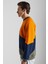 Colway Erkek Organik Pamuk Renk Bloklu Nakışlı Içi Polarlı Lacivert/haki/turuncu Sweatshirt 5