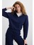 Saılenıs Kadın Yumuşacık Içi Şardonlu Organik Pamuk Yarım Fermuarlı Regular Lacivert Sweatshirt 5