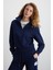 Saılenıs Kadın Yumuşacık Içi Şardonlu Organik Pamuk Yarım Fermuarlı Regular Lacivert Sweatshirt 6