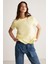 Samantha Kadın Comfort Fit %100 Organik Pamuklu Basic Örme Açık Sarı T-shirt 2