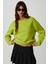 Vaneltına Kadın Içi Polarlı 3 Iplik Organik Pamuk Oversize Basic Bisiklet Yaka Fıstık Yeşili Sweatshirt 2