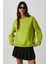 Vaneltına Kadın Içi Polarlı 3 Iplik Organik Pamuk Oversize Basic Bisiklet Yaka Fıstık Yeşili Sweatshirt 3