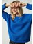 Vaneltına Kadın Organik Pamuklu Yumuşacık Içi Polarlı Yuvarlak Yakalı Parlament Mavi Sweatshirt 4
