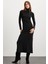 Sapphıre Kadın Boğazlı Uzun Kollu Slim Fit Maxi Siyah Elbise 4
