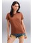 Samantha Kadın Comfort Fit %100 Organik Pamuklu Basic Örme Kahverengi T-shirt 1