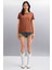 Samantha Kadın Comfort Fit %100 Organik Pamuklu Basic Örme Kahverengi T-shirt 2