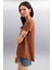 Samantha Kadın Comfort Fit %100 Organik Pamuklu Basic Örme Kahverengi T-shirt 4