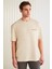 Zeus Erkek Nakış Detaylı Regular Organik Pamuklu Örme Bisiklet Yaka Bej T-shirt 1