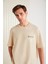 Zeus Erkek Nakış Detaylı Regular Organik Pamuklu Örme Bisiklet Yaka Bej T-shirt 4