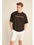 Wesley Erkek Oversize Fit %100 Pamuk Kalın Dokulu Baskılı Siyah T-shirt 2