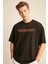 Wesley Erkek Oversize Fit %100 Pamuk Kalın Dokulu Baskılı Siyah T-shirt 3