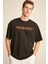 Wesley Erkek Oversize Fit %100 Pamuk Kalın Dokulu Baskılı Siyah T-shirt 4