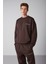 Raırok Erkek Içi Polarlı Comfort Oversize Nakışlı Kahverengi Sweatshirt 1