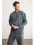 Raırok Erkek Içi Polarlı Comfort Oversize Nakışlı Koyu Gri Sweatshirt 1