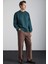 Tokyo Erkek Içi Polarlı Yumuşacık Arka Etiket Detaylı Bisiklet Yaka Oversize Koyu Yeşil Sweatshirt 2