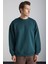 Tokyo Erkek Içi Polarlı Yumuşacık Arka Etiket Detaylı Bisiklet Yaka Oversize Koyu Yeşil Sweatshirt 3