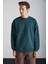 Tokyo Erkek Içi Polarlı Yumuşacık Arka Etiket Detaylı Bisiklet Yaka Oversize Koyu Yeşil Sweatshirt 4