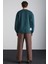 Tokyo Erkek Içi Polarlı Yumuşacık Arka Etiket Detaylı Bisiklet Yaka Oversize Koyu Yeşil Sweatshirt 6