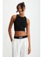 Tızıana Kadın Kolsuz Fitilli Crop Siyah Bluz 1