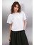 Tulıp Kadın Gümüş Varak Baskılı Bisiklet Yaka Relaxed %100 Organik Pamuklu Beyaz T-shirt 1