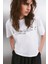 Tulıp Kadın Gümüş Varak Baskılı Bisiklet Yaka Relaxed %100 Organik Pamuklu Beyaz T-shirt 4
