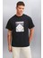 TRENTON Erkek %100 Pamuk Bisiklet Yaka Baskılı Siyah T-Shirt 2