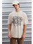 Trae Erkek Regular Fit %100 Pamuk Baskılı Ters Dikim Bej T-shirt 1