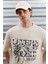 Trae Erkek Regular Fit %100 Pamuk Baskılı Ters Dikim Bej T-shirt 2