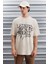 Trae Erkek Regular Fit %100 Pamuk Baskılı Ters Dikim Bej T-shirt 4