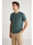 MICHEL Erkek Slim Fit Dar Kesim %100 Organik Pamuklu Basic Örme Yeşil T-Shirt 2