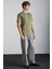 MICHEL Erkek Slim Fit Dar Kesim Organik Pamuklu Basic Örme Haki T-Shirt 2