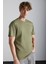 MICHEL Erkek Slim Fit Dar Kesim Organik Pamuklu Basic Örme Haki T-Shirt 4
