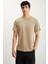 MICHEL Erkek Slim Fit Dar Kesim %100 Organik Pamuklu Basic Örme Vizon T-Shirt 1