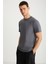 MICHEL Erkek Slim Fit Dar Kesim %100 Organik Pamuklu Basic Örme Koyu Gri T-Shirt 2
