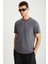 MICHEL Erkek Slim Fit Dar Kesim %100 Organik Pamuklu Basic Örme Koyu Gri T-Shirt 4