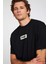 Inventıon Erkek %100 Organik Pamuklu Kalın Dokulu Baskı Detaylı Oversize Siyah T-shirt 2