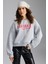 Daleska Kadın Organik Pamuklu Yumuşacık Önü Kesikli Baskılı Yuvarlak Yaka Grimelanj Sweatshirt 1
