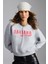 Daleska Kadın Organik Pamuklu Yumuşacık Önü Kesikli Baskılı Yuvarlak Yaka Grimelanj Sweatshirt 4