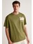 STUART Erkek Oversize Fit %100 Pamuk Kalın Dokulu Baskılı Haki T-Shirt 3