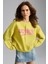 Daleska Kadın Organik Pamuklu Yumuşacık Önü Kesikli Baskılı Yuvarlak Yaka Yeşil Sweatshirt 1