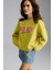 Daleska Kadın Organik Pamuklu Yumuşacık Önü Kesikli Baskılı Yuvarlak Yaka Yeşil Sweatshirt 2