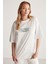 Janna Kadın Şehir Temalı Ön Ve Arka Baskı Detaylı Oversize Fit Bisiklet Yaka Beyaz / Yeşil T-shirt 1