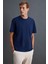Solo Erkek %100 Organik Pamuklu Kalın Dokulu Comfort Fit Bisiklet Yakalı Lacivert T-shirt 1