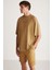 Jeffrey Erkek 2 Li Set Oversize Soluk Efektli Nakışlı Haki Alt-üst Takım 3
