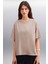 Jemmy Kadın %100 Organik Pamuk Relaxed Fit Yırtmaçlı Yuvarlak Yakalı Vizon T-Shirt 1