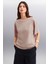 Jemmy Kadın %100 Organik Pamuk Relaxed Fit Yırtmaçlı Yuvarlak Yakalı Vizon T-Shirt 2