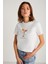 Ivonne Kadın Cocktail Baskı Desenli Kısa Kollu Organik Pamuklu Bisiklet Yaka Crop Beyaz T-shirt 1