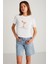Ivonne Kadın Cocktail Baskı Desenli Kısa Kollu Organik Pamuklu Bisiklet Yaka Crop Beyaz T-shirt 2