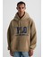 OKSAKA Erkek Pamuk-Polyester Kapüşonlu Oversize Vizon Sweatshirt 1