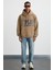 OKSAKA Erkek Pamuk-Polyester Kapüşonlu Oversize Vizon Sweatshirt 2